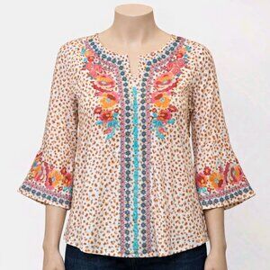 Savanna Jane Top Womens Small Floral Embroidered Boho Cottagecore